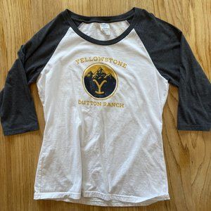 Yellowstone Dutton Ranch Women's White & Charcoal Raglan Tee